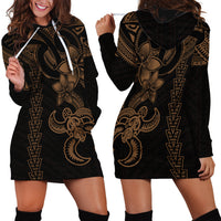 Hawaiian Tribal Hoodie Dress Polynesian Kakau Turtle - Gold - Wonder Print Shop