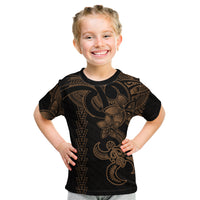 Hawaiian Tribal Kid T Shirt Polynesian Kakau Turtle - Gold - Wonder Print Shop