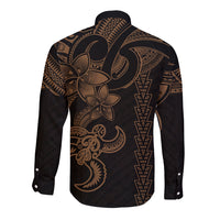 Hawaiian Tribal Long Sleeve Button Shirt Polynesian Kakau Turtle - Gold - Wonder Print Shop