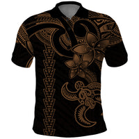 Hawaiian Tribal Polo Shirt Polynesian Kakau Turtle - Gold - Wonder Print Shop