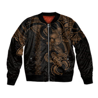 Hawaiian Tribal Sleeve Zip Bomber Jacket Polynesian Kakau Turtle - Gold - Wonder Print Shop