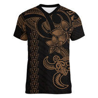 Hawaiian Tribal Women V Neck T Shirt Polynesian Kakau Turtle - Gold - Wonder Print Shop