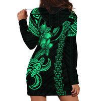 Hawaiian Tribal Hoodie Dress Polynesian Kakau Turtle - Green - Wonder Print Shop