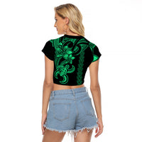 Hawaiian Tribal Raglan Cropped T Shirt Polynesian Kakau Turtle - Green - Wonder Print Shop