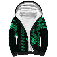 Hawaiian Tribal Sherpa Hoodie Polynesian Kakau Turtle - Green - Wonder Print Shop