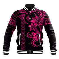 Hawaiian Tribal Baseball Jacket Polynesian Kakau Turtle - Pink LT9 - Wonder Print Shop