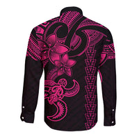 Hawaiian Tribal Long Sleeve Button Shirt Polynesian Kakau Turtle - Pink - Wonder Print Shop