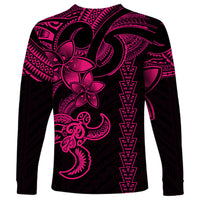 Hawaiian Tribal Long Sleeve Shirt Polynesian Kakau Turtle - Pink - Wonder Print Shop