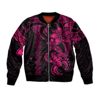 Hawaiian Tribal Sleeve Zip Bomber Jacket Polynesian Kakau Turtle - Pink - Wonder Print Shop