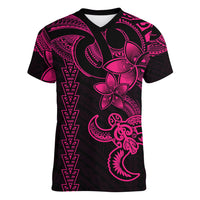Hawaiian Tribal Women V Neck T Shirt Polynesian Kakau Turtle - Pink - Wonder Print Shop