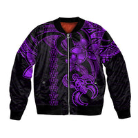 Hawaiian Tribal Bomber Jacket Polynesian Kakau Turtle - Purple LT9 - Wonder Print Shop