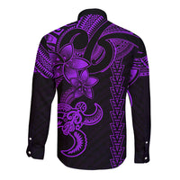 Hawaiian Tribal Long Sleeve Button Shirt Polynesian Kakau Turtle - Purple - Wonder Print Shop