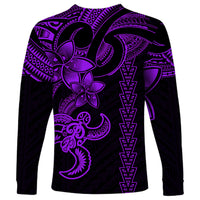 Hawaiian Tribal Long Sleeve Shirt Polynesian Kakau Turtle - Purple - Wonder Print Shop