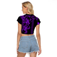 Hawaiian Tribal Raglan Cropped T Shirt Polynesian Kakau Turtle - Purple - Wonder Print Shop