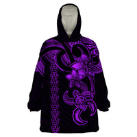 Hawaiian Tribal Wearable Blanket Hoodie Polynesian Kakau Turtle - Purple - Wonder Print Shop