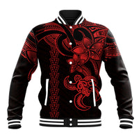 Hawaiian Tribal Baseball Jacket Polynesian Kakau Turtle - Red LT9 - Wonder Print Shop