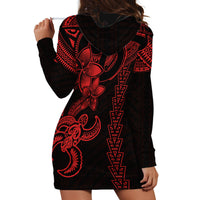 Hawaiian Tribal Hoodie Dress Polynesian Kakau Turtle - Red - Wonder Print Shop