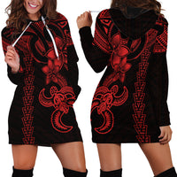 Hawaiian Tribal Hoodie Dress Polynesian Kakau Turtle - Red - Wonder Print Shop