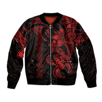 Hawaiian Tribal Sleeve Zip Bomber Jacket Polynesian Kakau Turtle - Red - Wonder Print Shop