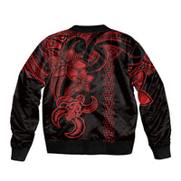 Hawaiian Tribal Sleeve Zip Bomber Jacket Polynesian Kakau Turtle - Red - Wonder Print Shop