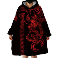 Hawaiian Tribal Wearable Blanket Hoodie Polynesian Kakau Turtle - Red - Wonder Print Shop