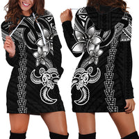 Hawaiian Tribal Hoodie Dress Polynesian Kakau Turtle - White - Wonder Print Shop
