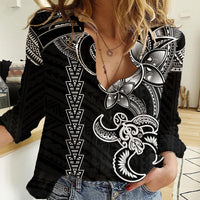 Hawaiian Tribal Women Casual Shirt Polynesian Kakau Turtle - White - Wonder Print Shop