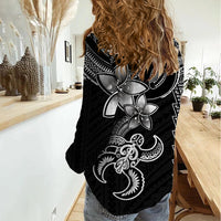 Hawaiian Tribal Women Casual Shirt Polynesian Kakau Turtle - White - Wonder Print Shop