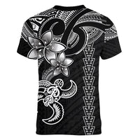 Hawaiian Tribal Women V Neck T Shirt Polynesian Kakau Turtle - White - Wonder Print Shop