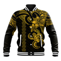 Hawaiian Tribal Baseball Jacket Polynesian Kakau Turtle - Yellow LT9 - Wonder Print Shop