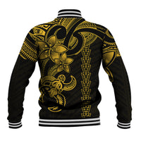 Hawaiian Tribal Baseball Jacket Polynesian Kakau Turtle - Yellow LT9 - Wonder Print Shop