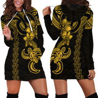 Hawaiian Tribal Hoodie Dress Polynesian Kakau Turtle - Yellow - Wonder Print Shop