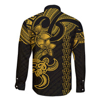 Hawaiian Tribal Long Sleeve Button Shirt Polynesian Kakau Turtle - Yellow - Wonder Print Shop
