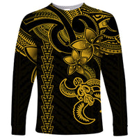 Hawaiian Tribal Long Sleeve Shirt Polynesian Kakau Turtle - Yellow - Wonder Print Shop