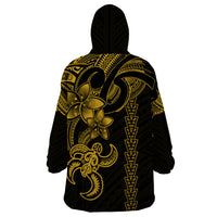 Hawaiian Tribal Wearable Blanket Hoodie Polynesian Kakau Turtle - Yellow - Wonder Print Shop