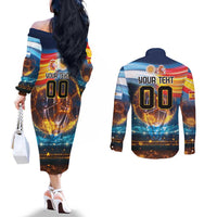 Custom Spain and Argentina Football Couples Matching Off The Shoulder Long Sleeve Dress and Long Sleeve Button Shirt Finalissima Make History Together