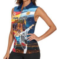 Custom Spain and Argentina Football Women Sleeveless Polo Shirt Finalissima Make History Together - Wonder Print Shop