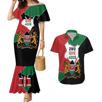 Kenya 254 Couples Matching Mermaid Dress and Hawaiian Shirt Kenyan Flag Map Double Lion Shield - Wonder Print Shop