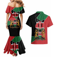 Kenya 254 Couples Matching Mermaid Dress and Hawaiian Shirt Kenyan Flag Map Double Lion Shield - Wonder Print Shop