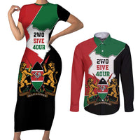 Kenya 254 Couples Matching Short Sleeve Bodycon Dress and Long Sleeve Button Shirt Kenyan Flag Map Double Lion Shield - Wonder Print Shop