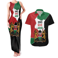 Kenya 254 Couples Matching Tank Maxi Dress and Hawaiian Shirt Kenyan Flag Map Double Lion Shield - Wonder Print Shop