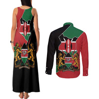 Kenya 254 Couples Matching Tank Maxi Dress and Long Sleeve Button Shirt Kenyan Flag Map Double Lion Shield - Wonder Print Shop