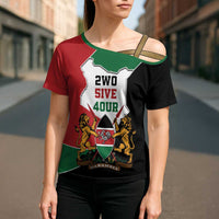 Kenya 254 Cross Shoulder Shirt Kenyan Flag Map Double Lion Shield - Wonder Print Shop