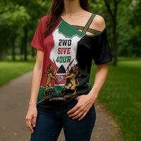 Kenya 254 Cross Shoulder Shirt Kenyan Flag Map Double Lion Shield - Wonder Print Shop