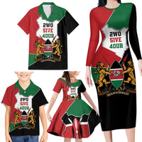 Kenya 254 Family Matching Long Sleeve Bodycon Dress and Hawaiian Shirt Kenyan Flag Map Double Lion Shield - Wonder Print Shop