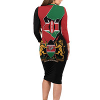 Kenya 254 Family Matching Long Sleeve Bodycon Dress and Hawaiian Shirt Kenyan Flag Map Double Lion Shield - Wonder Print Shop