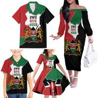 Kenya 254 Family Matching Off The Shoulder Long Sleeve Dress and Hawaiian Shirt Kenyan Flag Map Double Lion Shield - Wonder Print Shop