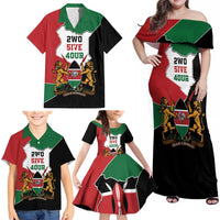 Kenya 254 Family Matching Off Shoulder Maxi Dress and Hawaiian Shirt Kenyan Flag Map Double Lion Shield - Wonder Print Shop