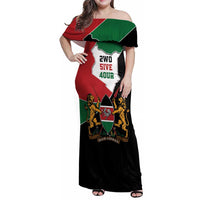 Kenya 254 Family Matching Off Shoulder Maxi Dress and Hawaiian Shirt Kenyan Flag Map Double Lion Shield - Wonder Print Shop