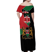 Kenya 254 Family Matching Off Shoulder Maxi Dress and Hawaiian Shirt Kenyan Flag Map Double Lion Shield - Wonder Print Shop